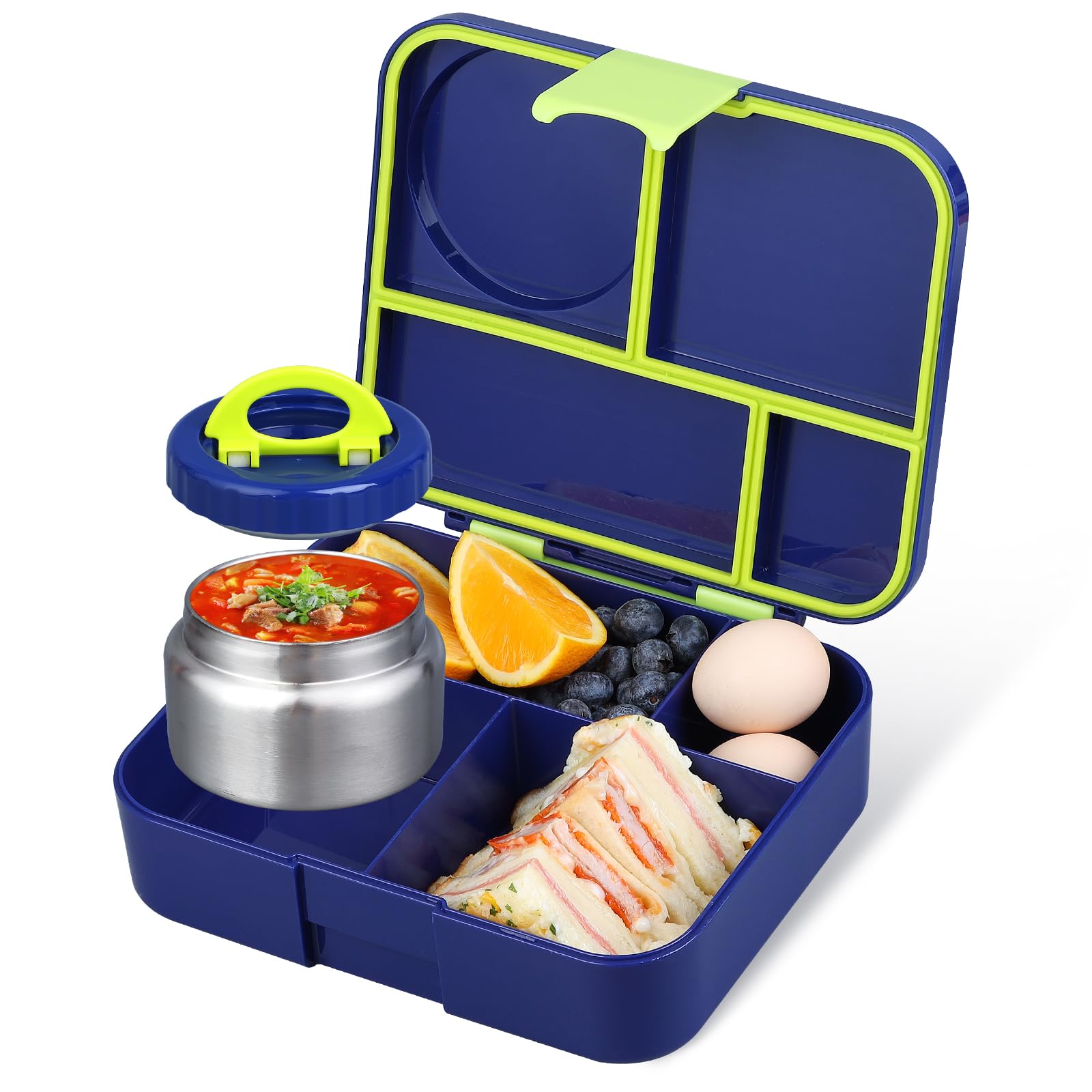 Bento Lunch Box for kids With 8oz Soup Thermo,Leak-proof Lunch Containers with 4 Compartment,Thermo Food Jar, BPA Free,Travel, School