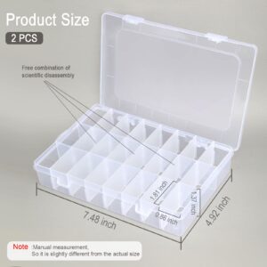 2Pack 24 Grids Craft Organizers and Storage Bead Organizer Tackle Box Organizer with Adjustable Divider, Plastic, Clear