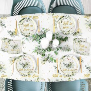 Fall in Love Bridal Shower Decorations Fall Bridal Shower Tableware-142pcs White Pumpkin Greenery Fall in Love Plates Napkins Tablecloth for Wedding Engagement Supplies