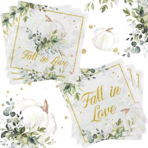 40pcs fall in love napkins-fall bridal shower decorations, disposable green pumpkin paper fall wedding shower dinner napkins for engagement party fall in love bridal shower decor