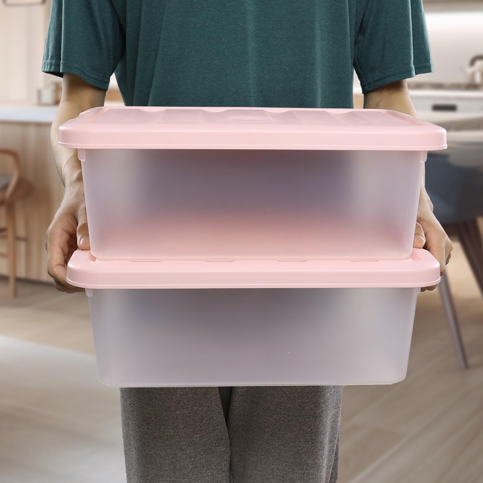 Tyminin 14 L Plastic Storage Bin, Storage Latch Box with Lid, Pink, 2 Pack