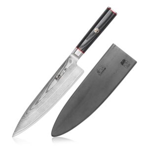 cangshan yari series x-7 damascus steel 8-inch chef's knife with sheath