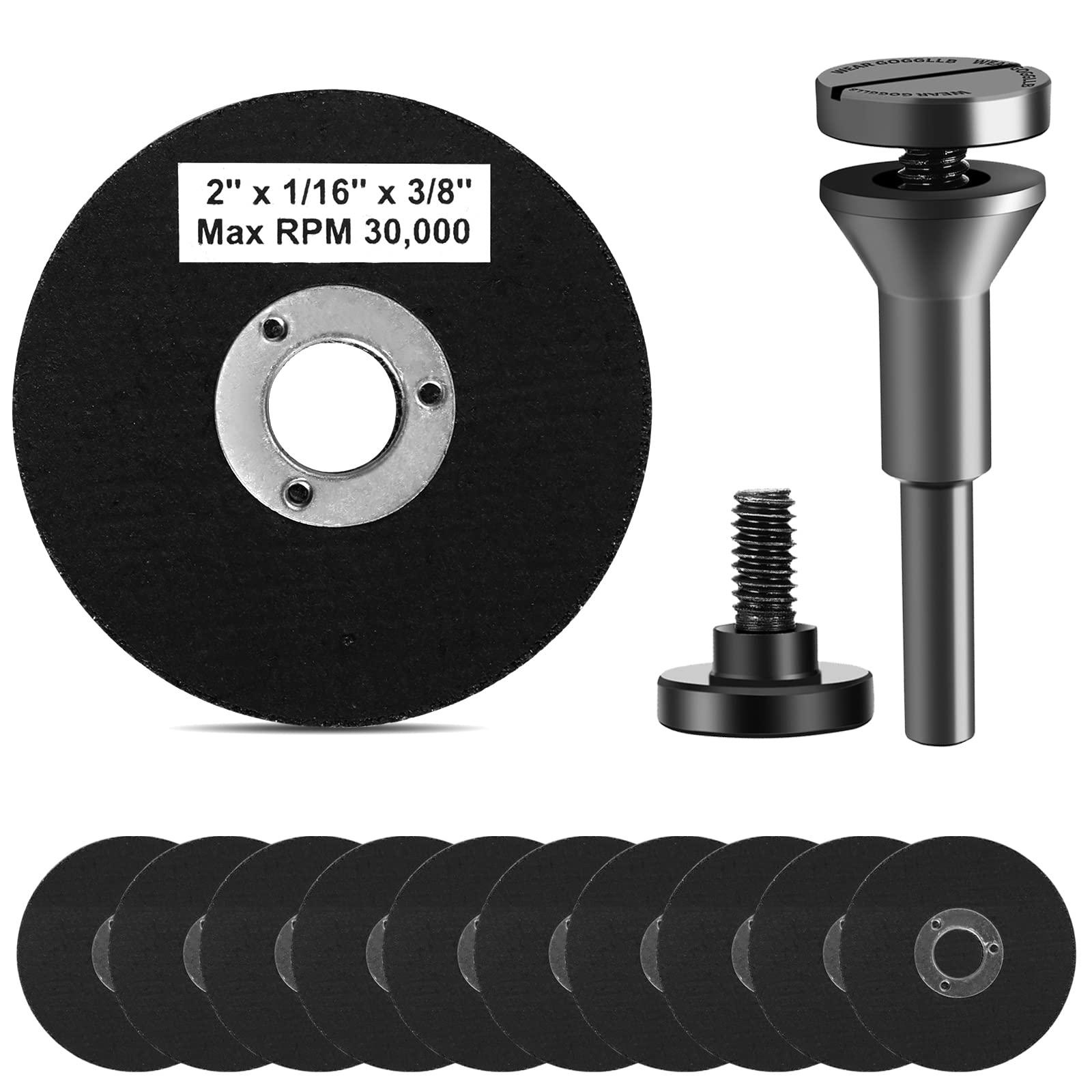 SI FANG 2 Inch Die Grinder Cut-Off Wheel and 3/8in Arbor Hole 1/4in Stem Mounting Mandrel Holder Accessories, for Air Grinders Drill Rotary Tool, Mini Metal Cutting Wheels Cutter Discs 11 Pack Set