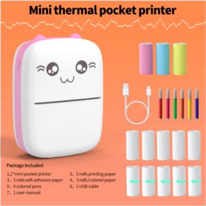 LabelMore (13 Rolls Thermal Paper) Inkless Sticker Printer, Mini Pocket Printer, Mini Thermal Pocket Printer, iOS Android APP (Pink)