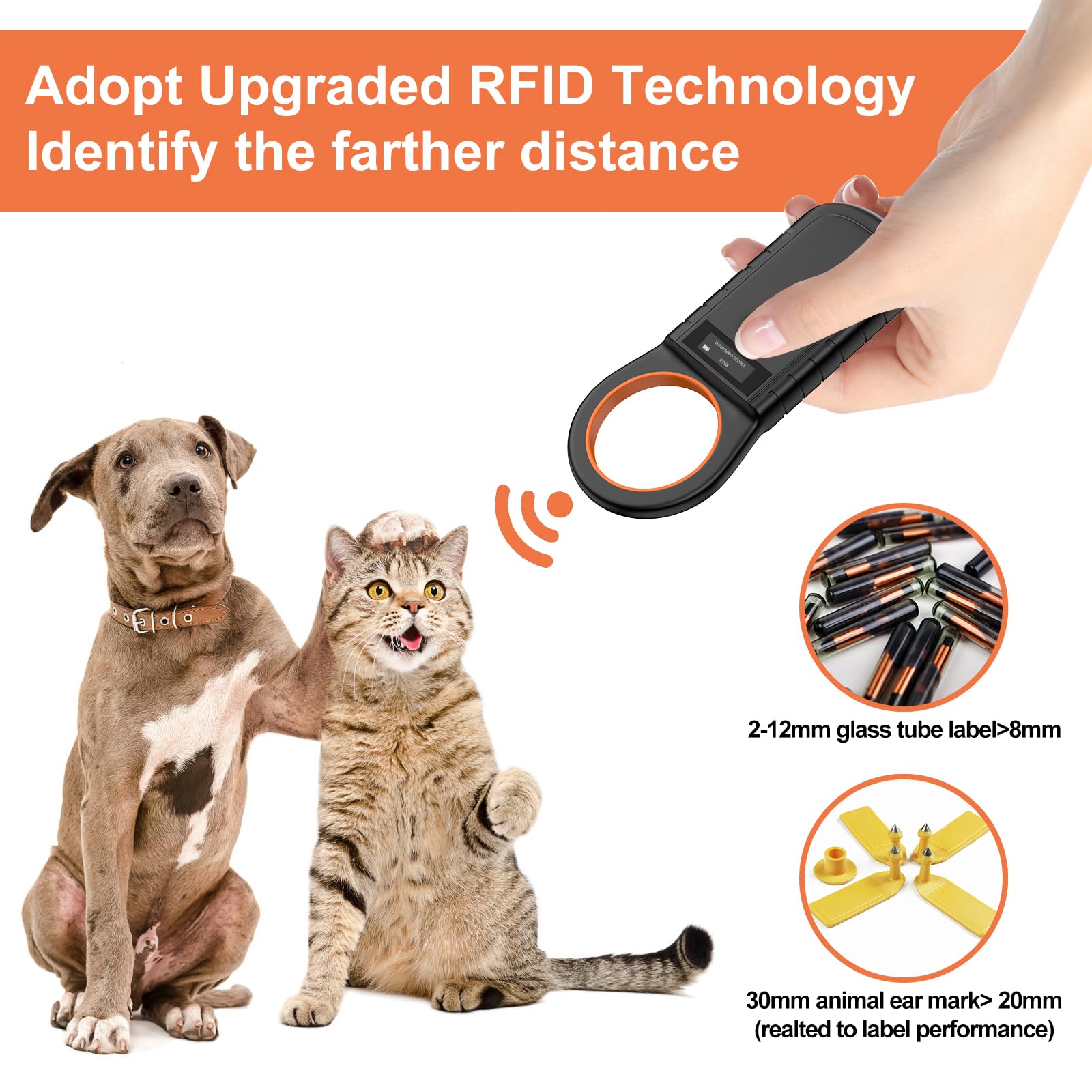 Microchip Scanner,Ajfwm Bluetooth Wireless Pet RFID Animal Chip ID Reader Scanner Animal ID Tag Handheld Scanner ISO11784/85/FDX-B/EMID for Dog/Pet/Cat/Pig/Animal