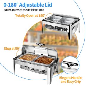 Umisu 13 QT Roll Top Chafing Dish Buffet Set, Stainless Steel Food Warmer with Perspective Window for Parties, Birthday, Hotels and Weddings,1 Full&2 Half&3 Third Size Food Pan and 1 Water Pan