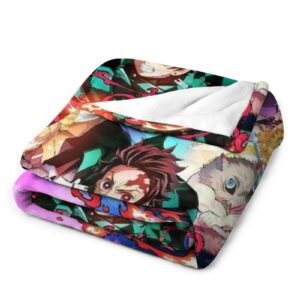 MaeGan Anime Blanket Flannel Fleece Warm Soft Throw Blanket for Couch Sofa Bed Living Room for Adults Children Kids Demon Slayer Anime Blanket Boys and Girls' Blankets Flannel Bedding Sofa Living Room