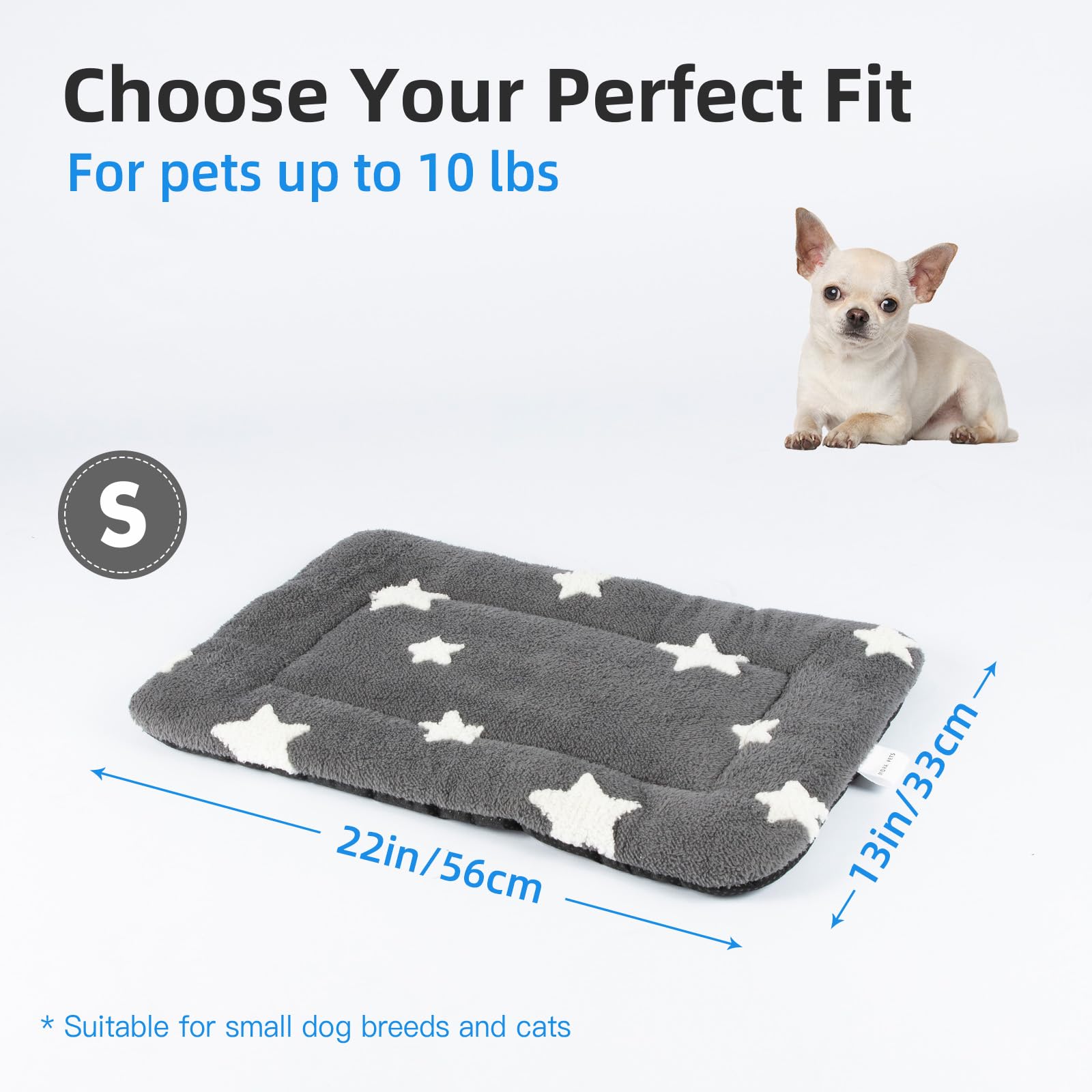 Mora Pets Cat Bed for Indoor Cats Washable Dog Crate Pad Cute Star Dog Bed Mat for Small Dogs Pet Kennel Pad for Cage Soft Flat Puppy Kitten Cushion Sleeping Anti-Slip Grey 22 x 13