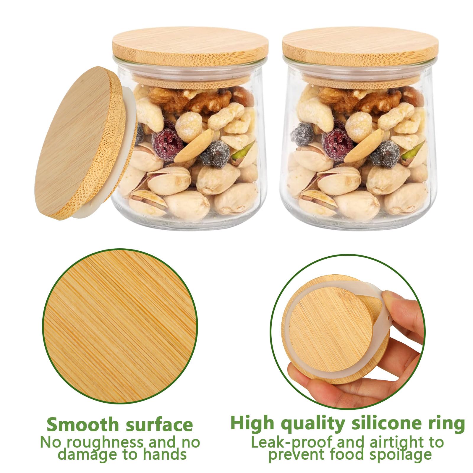 MIVIDE 24 Pack Yogurt Jar Lids Set, Natural Bamboo Oui Yogurt Jar Lids with Silicone Sealing Ring, Reusable Wooden Jar Lids for Mugs and Jars