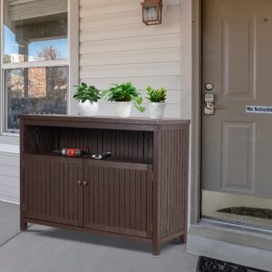 AHB Outdoor Console Sideboards Buffet Cabinet, Solid Wood Storage Cabinet TV Stand,Furniture for Patio Entryway Deck(Brown)