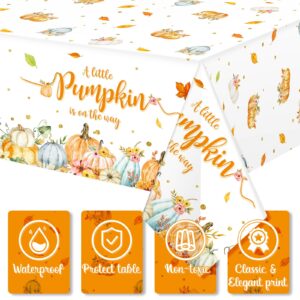 WovWeave 3 Pack Little Pumpkin Tablecloths Fall Baby Shower Party Decorations for Boy Girl A Little Pumpkin is On The Way Table Covers for Thanksgiving Pumpkin Party Favors Table Decor Supplies