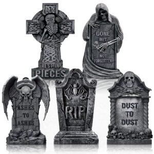 barydat 5 pieces halloween tombstone table decorations wooden scary halloween headstone sign rip graveyard gravestones centerpieces for desk cemetery craft halloween party decor supplies