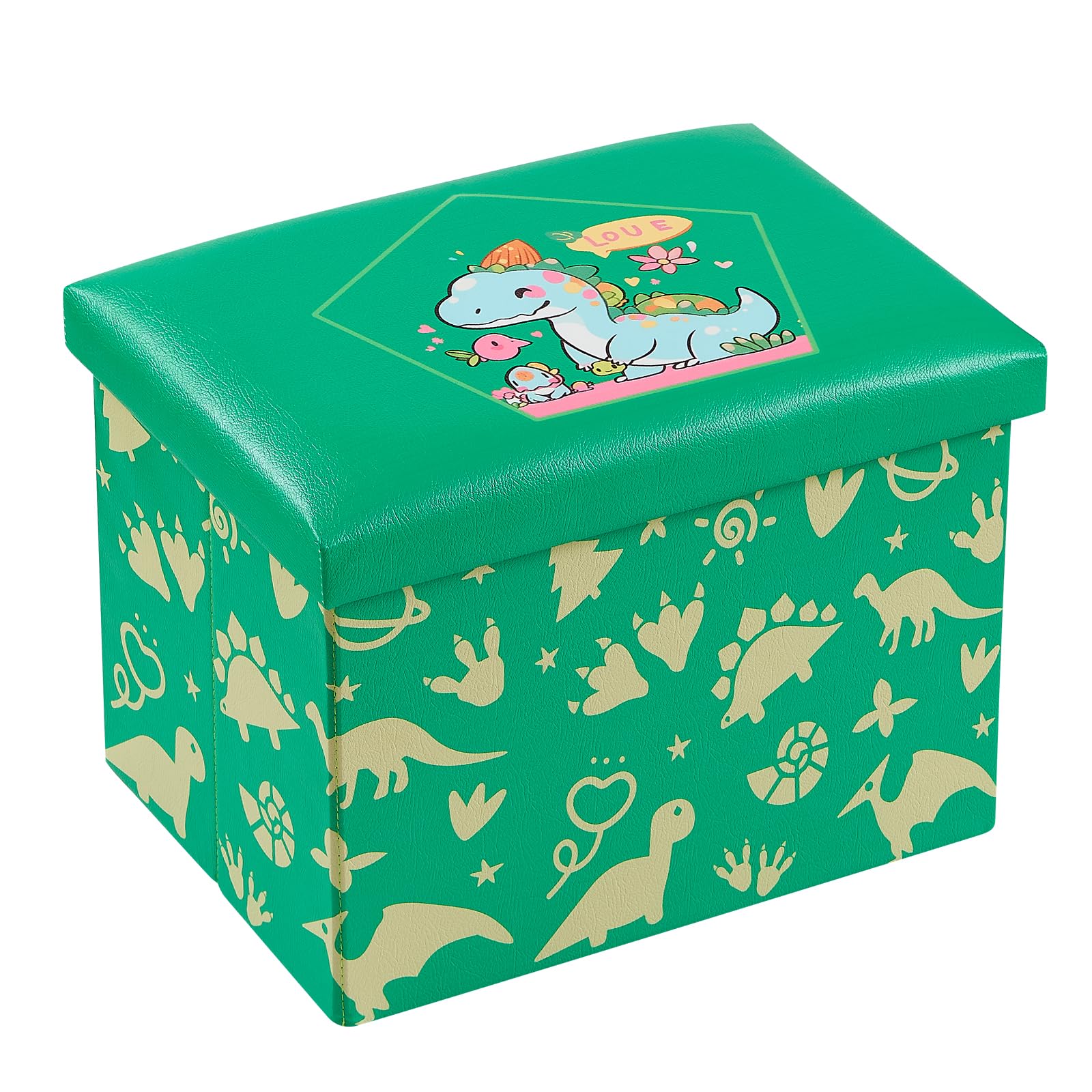 BRIAN & DANY Toy Storage Box, Kids Toy Storage Bins with Lids, Toy Chest Organizer for Room, 16.7x12.4x12.4 Cube (Green Dinosaur)