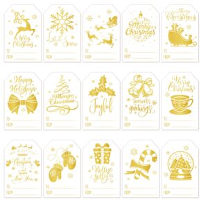 haooryx christmas gift tag labels - 450pcs gold & white christmas gift tag stickers adhesive winter christmas name labels foil snowflake xmas to and from gift package decor supply(gold white,30sheet)