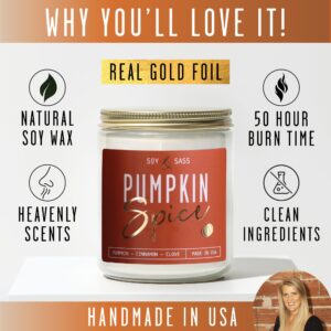 Pumpkin Spice Candle, Fall Candles - 'Pumpkin Spice' Pumpkin Candle, Autumn Scented Soy Candles for Home, Fall Scented Candles for Home, Fall Home Décor, 9oz Reusable Jar, 50Hr Burn, Made in USA