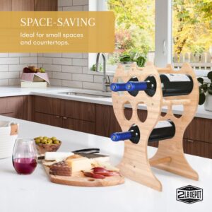 2LB Depot Bamboo Wine Racks Countertop - Stylish & Space-Saving Wooden Holder for 6 Bottles - Eco-Conscious, Easy Assembly - Wine Storage Organizer - Rustic Free-Standing Cellar Racks - 17.3"x12.6"x7"