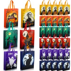 paterr 30 pcs large halloween trick or treat bags multifunctional non woven halloween tote bags with handles 6 patterns design halloween bags for candy wrapping party supplies, 11.8'' x 3.1'' x 15''