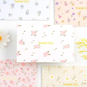 Crisky 50 Pack Floral Thank You Cards with Envelopes & Stickers for Birthday, Baby Shower,Bridal Shower, Wedding, Graduation, Business. 6 Assorted Full Version of Gold Stamping Wild Flower Design