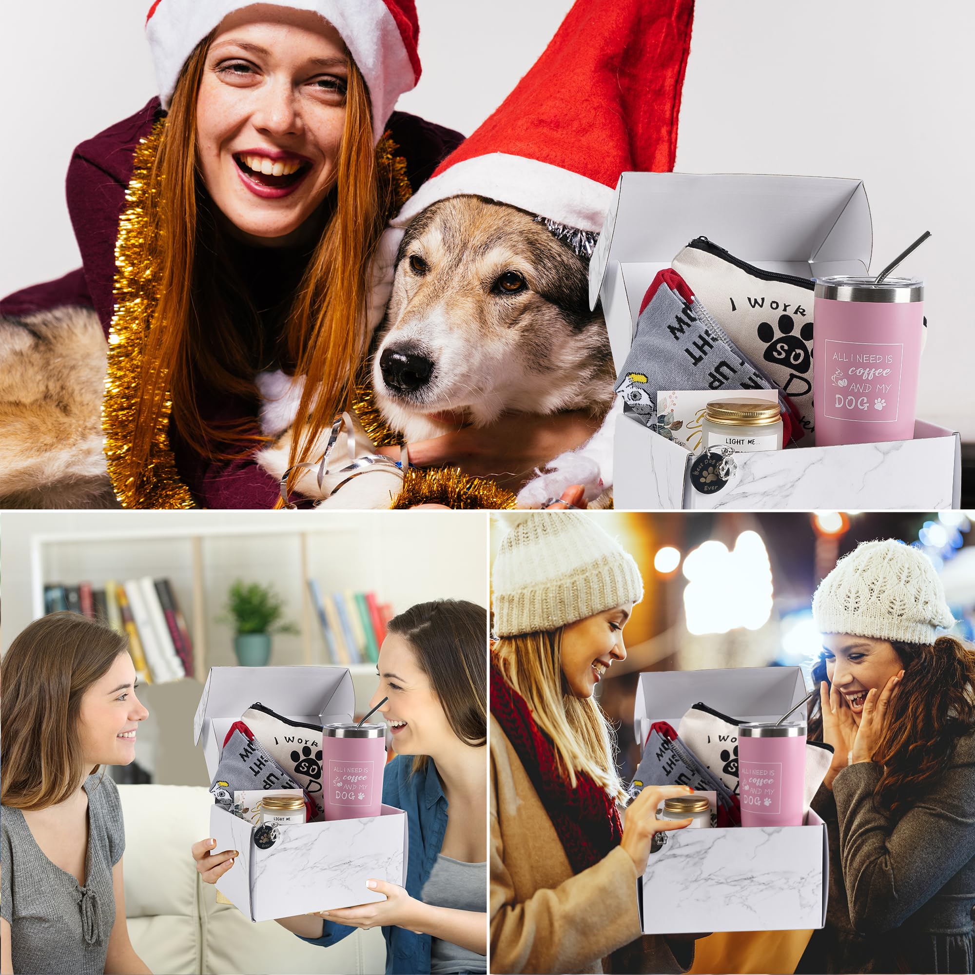 Kolewo4ever 7 Pieces Dog Mom Gifts for Women Best Dog Lovers Women Gifts with Tumbler Makeup Bag Scented Candle Socks Key Chain Greeting Card for Dog Lover Dog Mom Christmas Gift