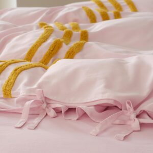 Double Stitch by Bedsure Cotton Tufted Duvet Cover Set - Boho Duvet Cover Queen, 300 TC Modern Duvet Cover Set Queen, Luxury Bedding Set, Hand Crafted in India, 1 Duvet Cover, 2 Shams, Blush Pink