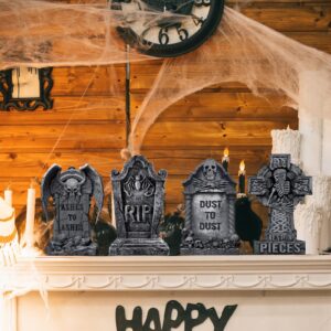 Barydat 5 Pieces Halloween Tombstone Table Decorations Wooden Scary Halloween Headstone Sign Rip Graveyard Gravestones Centerpieces for Desk Cemetery Craft Halloween Party Decor Supplies