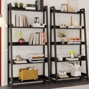 IRONCK Industrial Bookshelf 5-Tier 31.5 in Wide, Bookcase Ladder Shelf, Storage Shelves Rack Shelf Unit, Accent Furniture Metal Frame, Home Office Furniture for Bathroom, Living Room