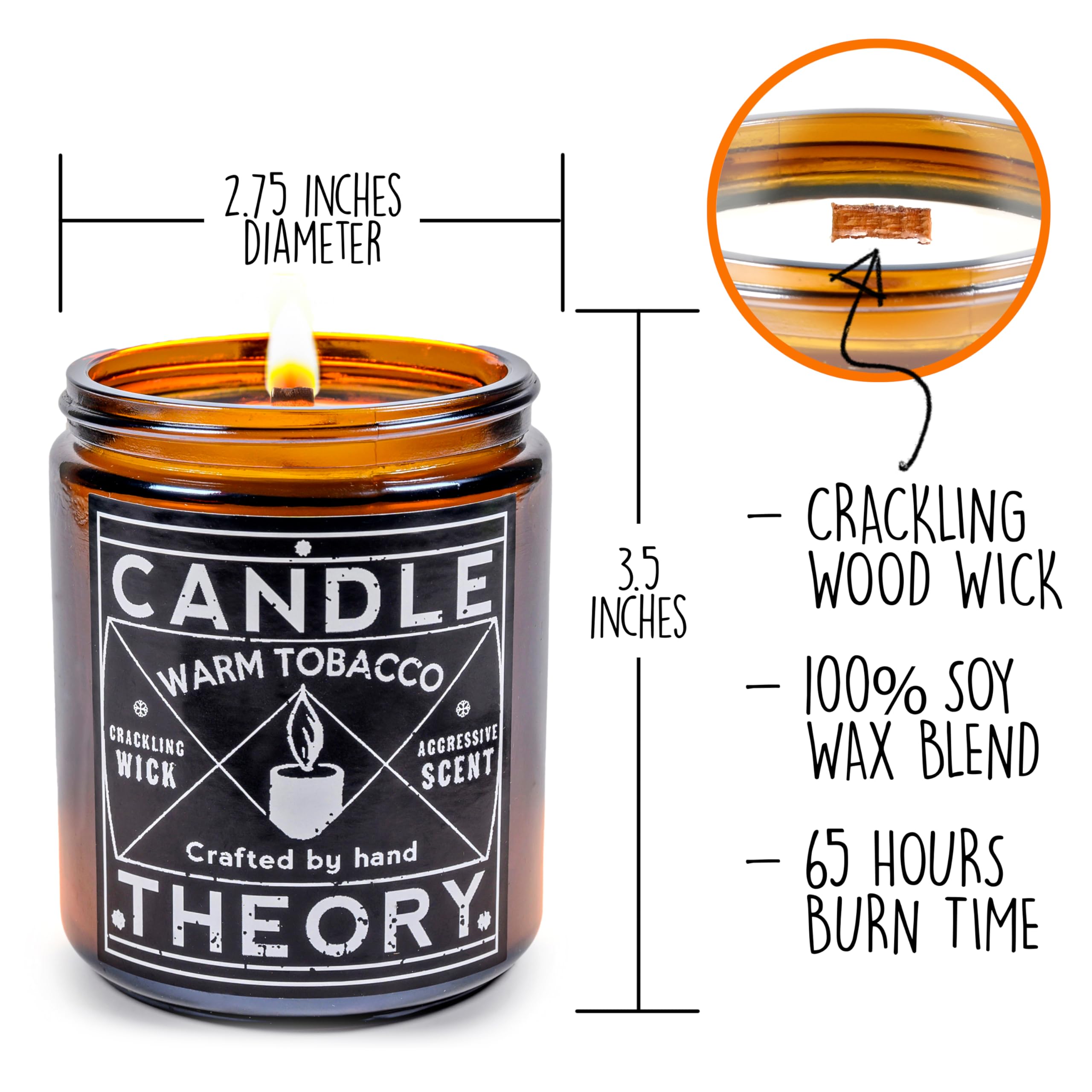 Candle Theory Warm Tobacco Scented Candle for Men 7.6 Ounce, Crackling Candle Men, Mens Candle for Bedroom, Scented Man Candle for Home, Men's Candles for Home, Man Candle, Men Scented Candles