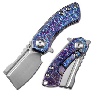 kansept pocket knives mini korvid cleaver mini pocket knife for men stain s35vn blade lightning strike anodized titanium handle,edc folding knife, flipper for everyday carry k3030a8