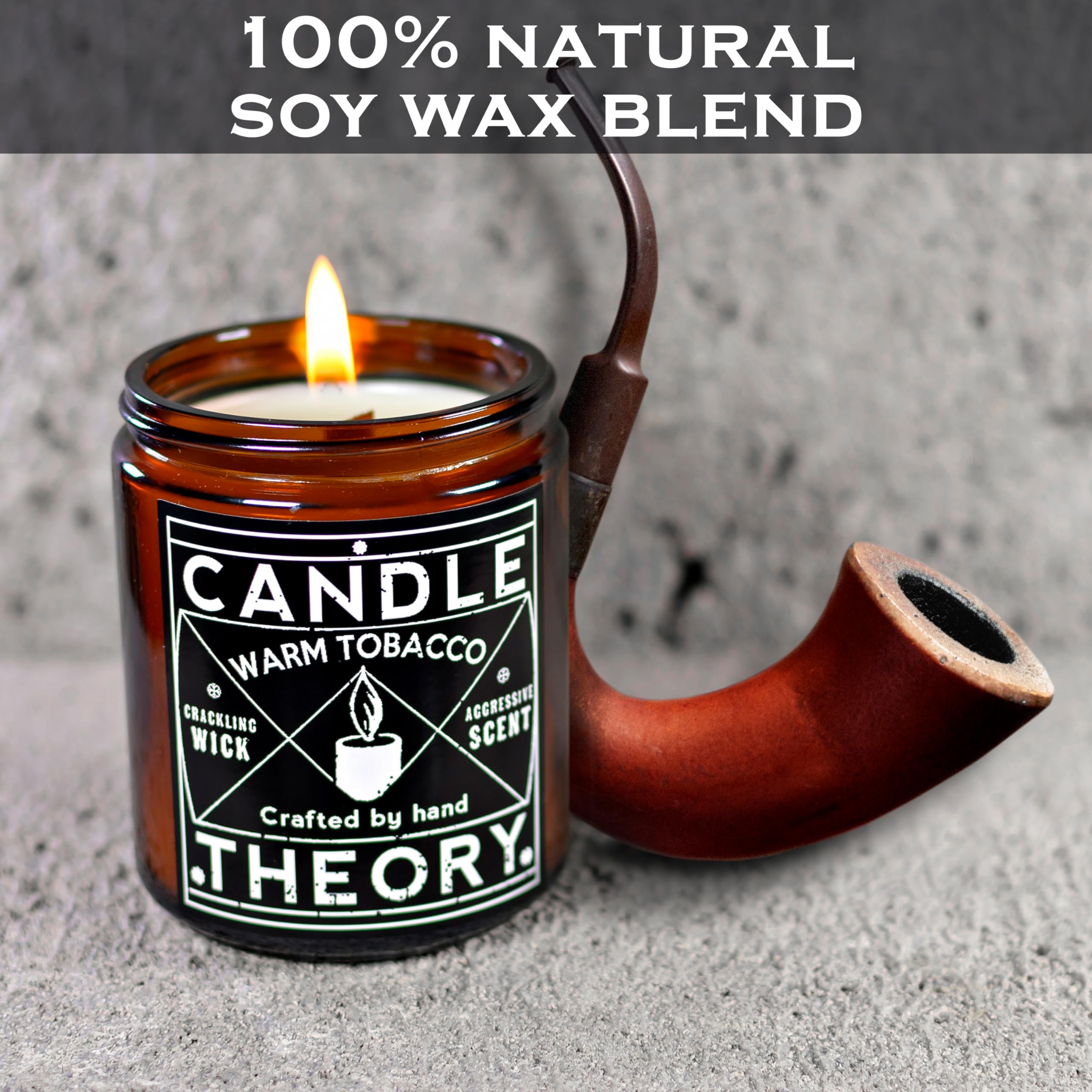 Candle Theory Warm Tobacco Scented Candle for Men 7.6 Ounce, Crackling Candle Men, Mens Candle for Bedroom, Scented Man Candle for Home, Men's Candles for Home, Man Candle, Men Scented Candles