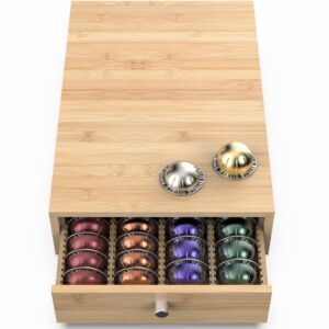 well weng for nespresso vertuo capsules (nv140) - premium bamboo coffee pod drawer, 40 big or 52 small vertuoline pods organizer holder - 15.6'' deep by 3.9'' high (natural)