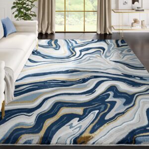 abani regal collection area rug - blue/grey abstract wavy design -4' x 6' - easy to clean - durable for kids and pets - non-shedding - medium pile - soft feel - for living room, bedroom & office