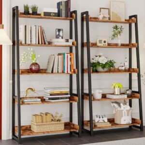 IRONCK Industrial Bookshelf 5-Tier 31.5 in Wide, Bookcase Ladder Shelf, Storage Shelves Rack Shelf Unit, Accent Furniture Metal Frame, Home Office Furniture for Bathroom, Living Room