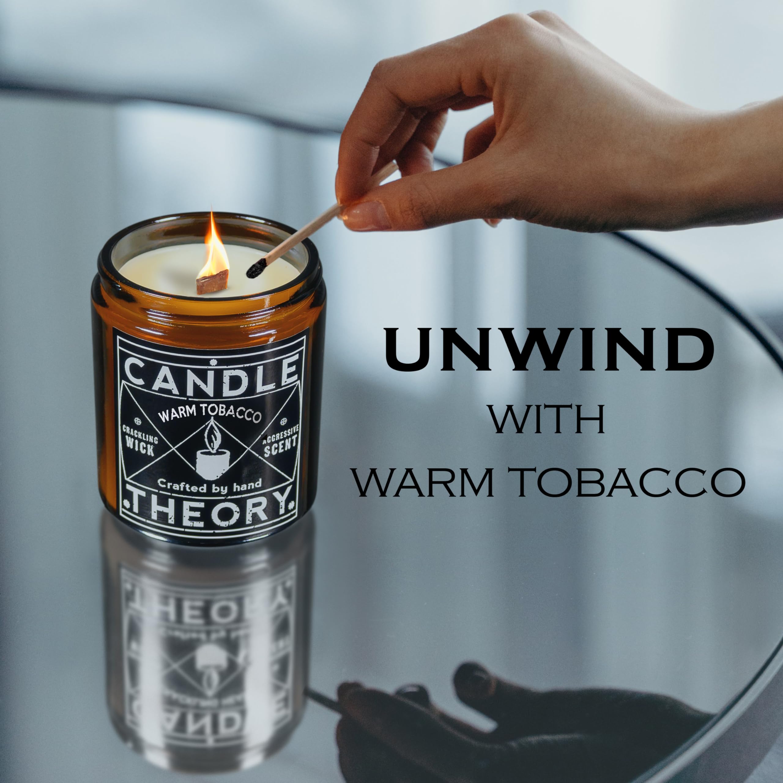 Candle Theory Warm Tobacco Scented Candle for Men 7.6 Ounce, Crackling Candle Men, Mens Candle for Bedroom, Scented Man Candle for Home, Men's Candles for Home, Man Candle, Men Scented Candles