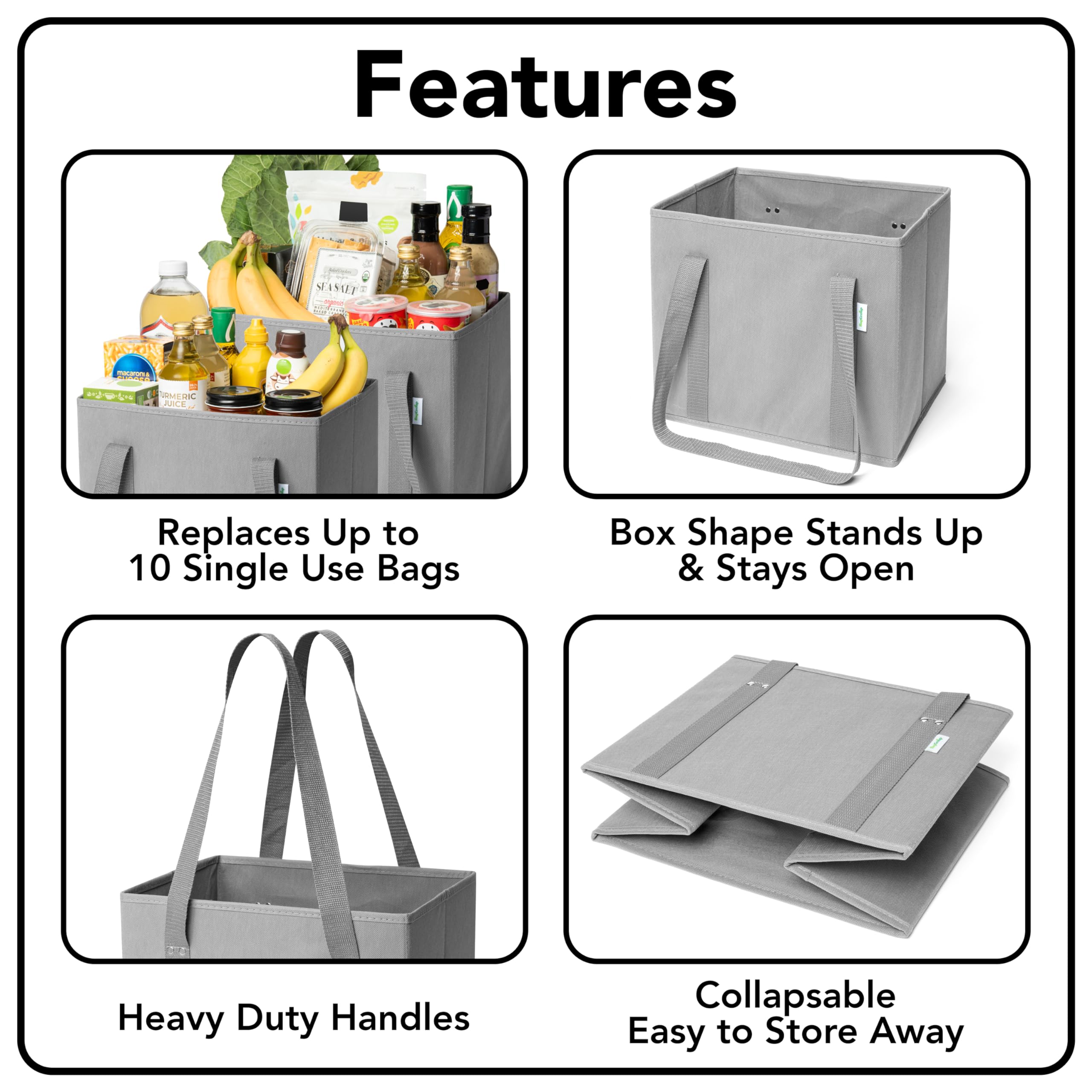 BagGroup Reusable Grocery Bags or Shopping Bags 4 pack - Folding Reusable Shopping Bags for Groceries with reinforced Bottom & Handles - Durable and Foldable Grocery Tote Bag for Groceries