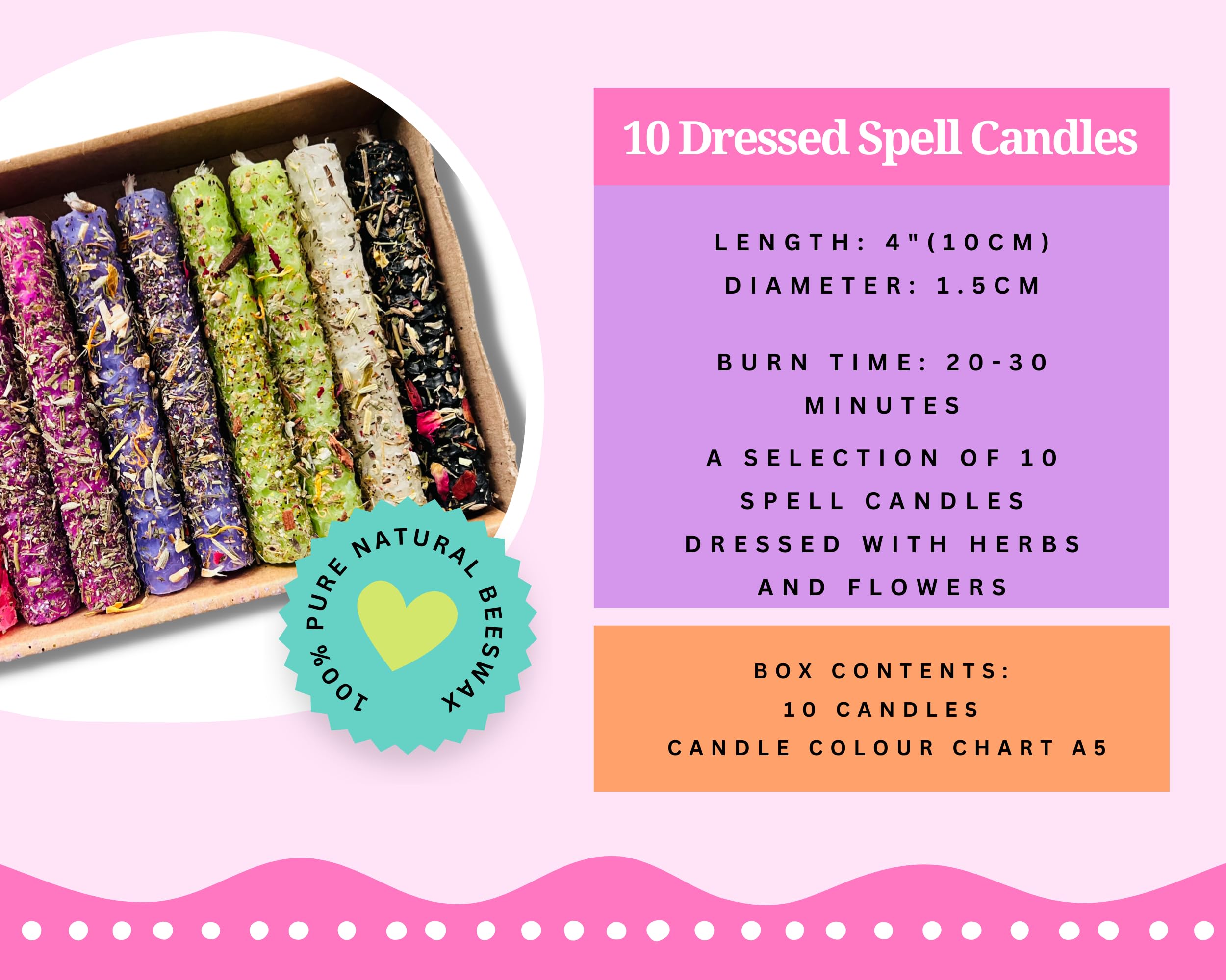 x10 Dressed Beeswax Spell Candles (Mixed)