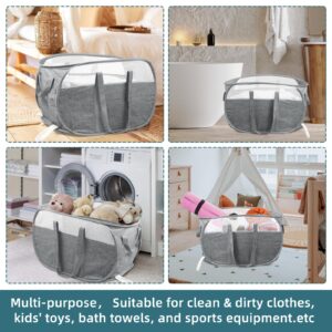 Collapsible Laundry Baskets, Tear Proof Pop Up Laundry Hamper with Dual Handles, Durable Foldable Laundry Basket, Easy to Carry Laundry Hamper for Home, Laundry Room, Bedroom, Dorm, Travel Grey