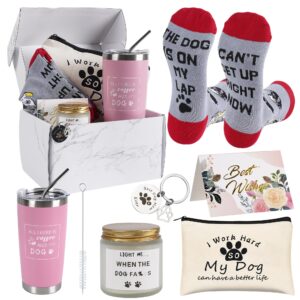 kolewo4ever 7 pieces dog mom gifts for women best dog lovers women gifts with tumbler makeup bag scented candle socks key chain greeting card for dog lover dog mom christmas gift