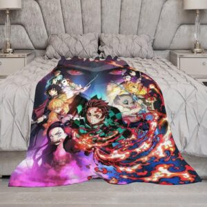 MaeGan Anime Blanket Flannel Fleece Warm Soft Throw Blanket for Couch Sofa Bed Living Room for Adults Children Kids Demon Slayer Anime Blanket Boys and Girls' Blankets Flannel Bedding Sofa Living Room