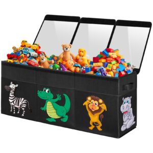 extra large toy box, collapsible sturdy toy storage organizer with lids, dinosaur toy box for boys girls, 42"x16"x14" kids toy chest bin box baskets for living room, playroom, bedroom, nursery, black