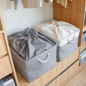 Foldable Storage Baskets for Organizing ,Linen Closet Organizers,19×16in Closet Organizer Bins with Cotton Rope Handles,Fabric Basket,Storage Baskets for Shelves, Toys, Clothes,Office-Gray/Off White