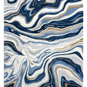 Abani Regal Collection Area Rug - Blue/Grey Abstract Wavy Design -4' x 6' - Easy to Clean - Durable for Kids and Pets - Non-Shedding - Medium Pile - Soft Feel - for Living Room, Bedroom & Office