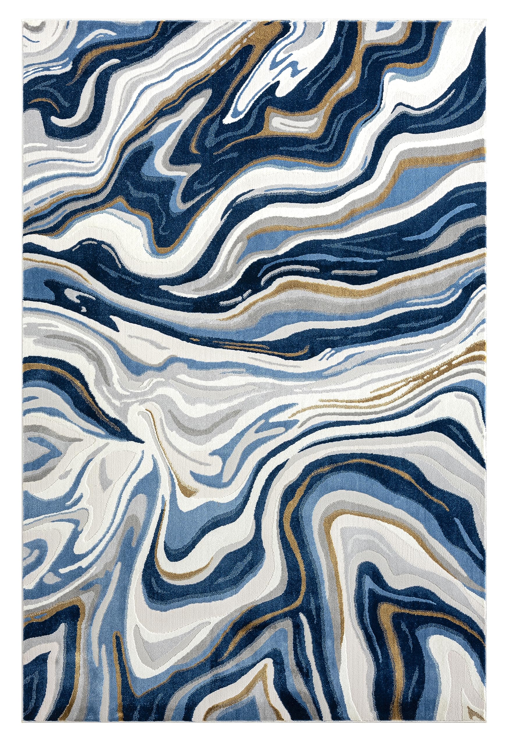 Abani Regal Collection Area Rug - Blue/Grey Abstract Wavy Design -4' x 6' - Easy to Clean - Durable for Kids and Pets - Non-Shedding - Medium Pile - Soft Feel - for Living Room, Bedroom & Office