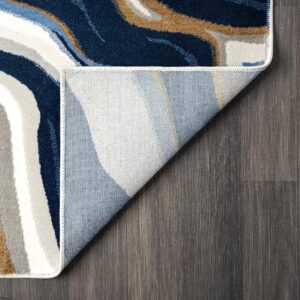 Abani Regal Collection Area Rug - Blue/Grey Abstract Wavy Design -4' x 6' - Easy to Clean - Durable for Kids and Pets - Non-Shedding - Medium Pile - Soft Feel - for Living Room, Bedroom & Office