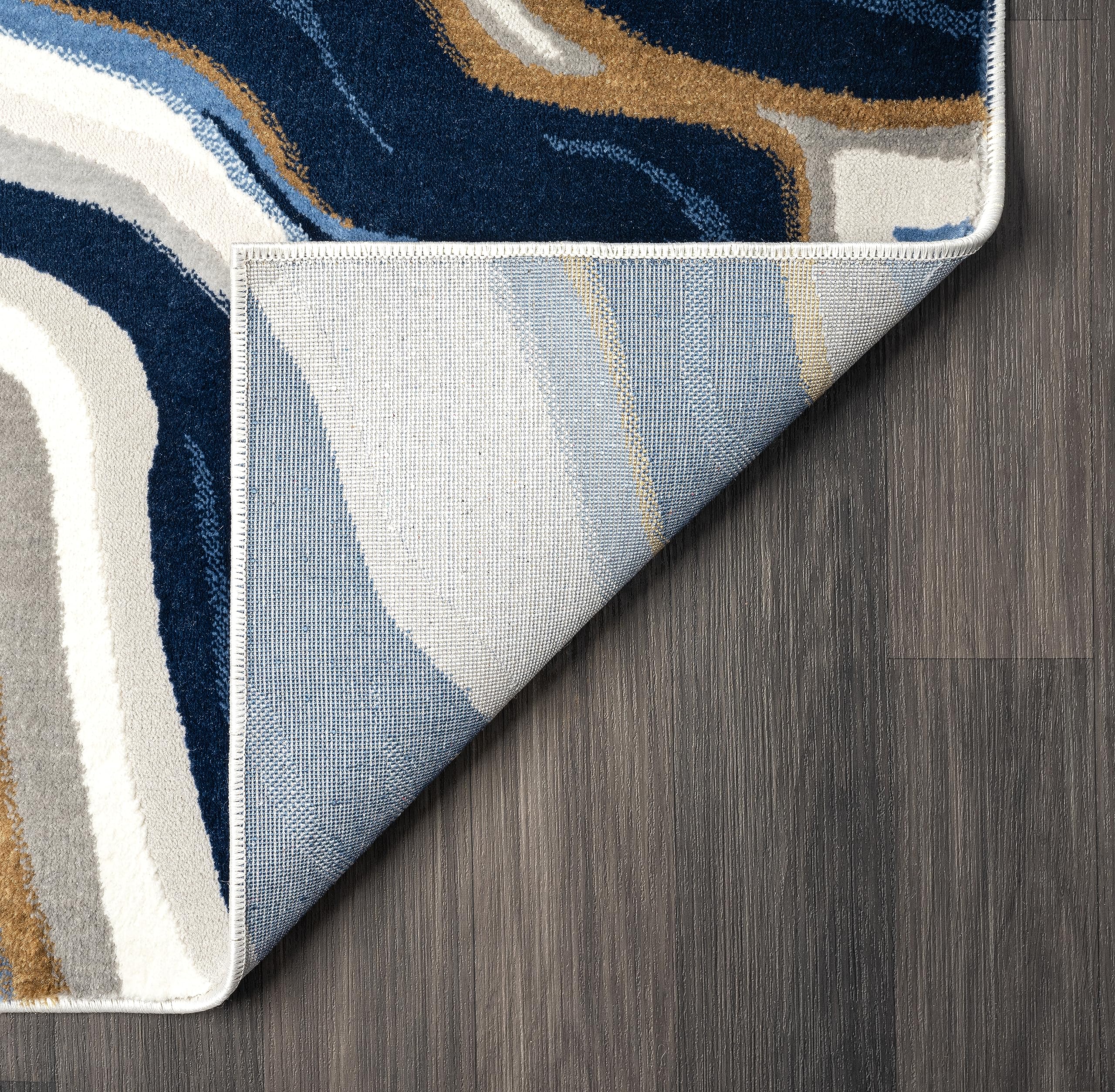 Abani Regal Collection Area Rug - Blue/Grey Abstract Wavy Design -4' x 6' - Easy to Clean - Durable for Kids and Pets - Non-Shedding - Medium Pile - Soft Feel - for Living Room, Bedroom & Office