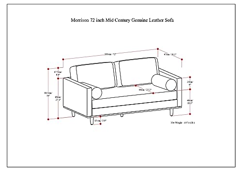 SIMPLIHOME Morrison Mid-Century Modern 72 Inch Wide Sofa in Sienna Genuine Leather, For the Living Room and Family Room