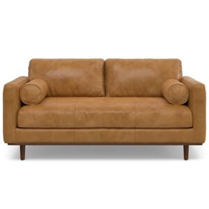 simplihome morrison mid-century modern 72 inch wide sofa in sienna genuine leather, for the living room and family room