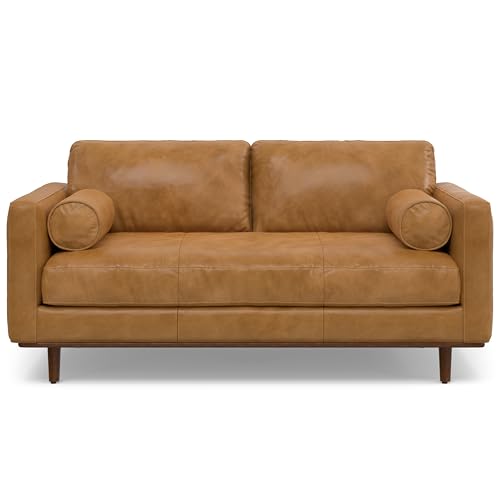 SIMPLIHOME Morrison Mid-Century Modern 72 Inch Wide Sofa in Sienna Genuine Leather, For the Living Room and Family Room