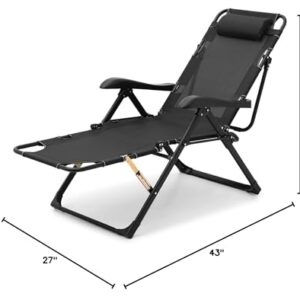 Folding Zero-Gravity Chair Outdoor Camping Cot Adjustable Recliner Lounge Chaise Black