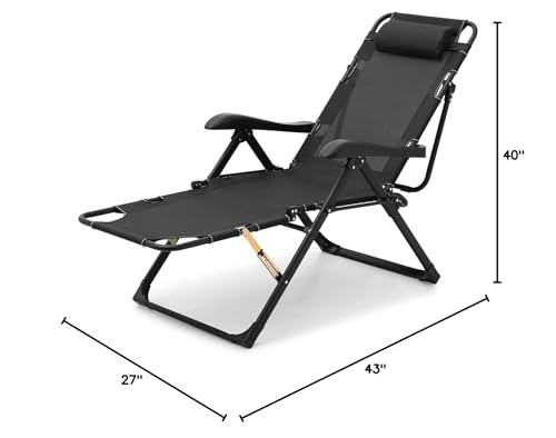 Folding Zero-Gravity Chair Outdoor Camping Cot Adjustable Recliner Lounge Chaise Black