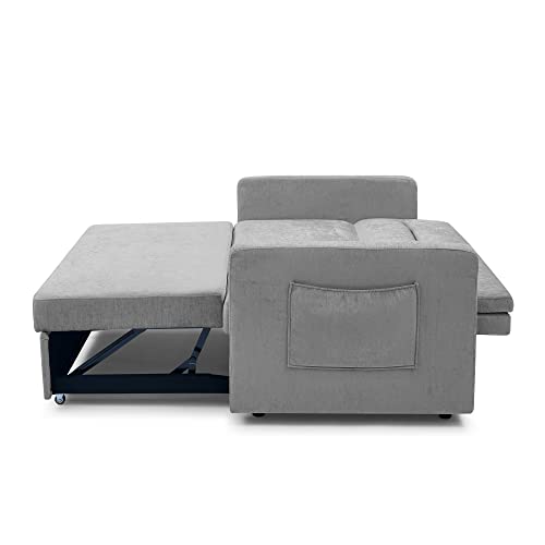 FANYE 3 in 1 Modern Convertible Loveseat Sofa Cum Sofabed, Functional 2 Seaters Sofa&Couch W/Pull Out Sleeper Couch Bed and Adjustable Backrest for Small Space, 54.5", Grey